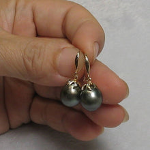 Load image into Gallery viewer, Black Tahitian Pearl &amp; Diamond Hook Earrings – 14k Yellow Gold