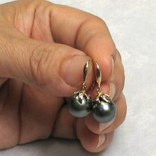 Load image into Gallery viewer, Black Tahitian Pearl &amp; Diamond Hook Earrings – 14k Yellow Gold