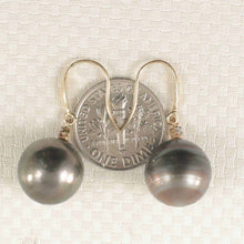 Load image into Gallery viewer, 14k Yellow Gold Diamond &amp; Black Tahitian Pearl Hook Earrings