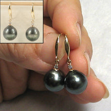 Load image into Gallery viewer, 14k Yellow Gold Diamond &amp; Black Tahitian Pearl Hook Earrings
