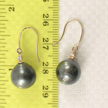 Load image into Gallery viewer, 14k Yellow Gold Diamond &amp; Black Tahitian Pearl Hook Earrings