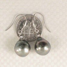 Load image into Gallery viewer, 14k White Gold Diamond &amp; Black Baroque Tahitian Pearl Hook Earrings