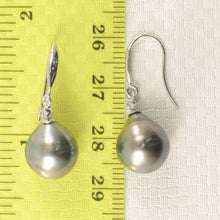 Load image into Gallery viewer, 14k White Gold Diamond &amp; Black Baroque Tahitian Pearl Hook Earrings