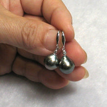 Load image into Gallery viewer, 14k White Gold Diamond &amp; Black Baroque Tahitian Pearl Hook Earrings