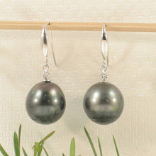 Load image into Gallery viewer, 14k White Gold Diamond &amp; Black Tahitian Pearl Hook Earrings