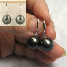 Load image into Gallery viewer, 14k White Gold Diamond &amp; Black Tahitian Pearl Hook Earrings