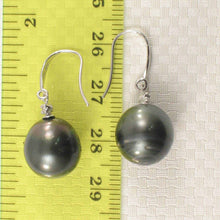 Load image into Gallery viewer, 14k White Gold Diamond &amp; Black Tahitian Pearl Hook Earrings