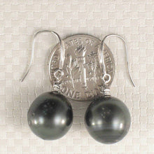 Load image into Gallery viewer, 14k White Gold Diamond &amp; Black Tahitian Pearl Hook Earrings