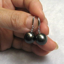 Load image into Gallery viewer, 14k White Gold Diamond &amp; Black Tahitian Pearl Hook Earrings