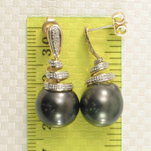 Load image into Gallery viewer, Black Tahitian Pearl &amp; Diamond Swirl Earrings – 14k Yellow Gold
