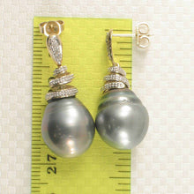 Load image into Gallery viewer, Black Tahitian Pearl &amp; Diamond Swirl Earrings – 14k Yellow Gold