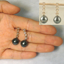 Load image into Gallery viewer, Black Tahitian Pearl &amp; Diamond Heart Dangle Earrings – 14k Yellow Gold