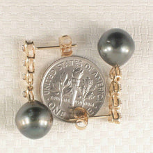 Load image into Gallery viewer, Black Tahitian Pearl &amp; Diamond Heart Dangle Earrings – 14k Yellow Gold