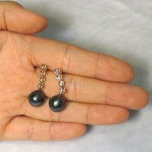 Load image into Gallery viewer, Black Tahitian Pearl &amp; Diamond Heart Dangle Earrings – 14k Yellow Gold