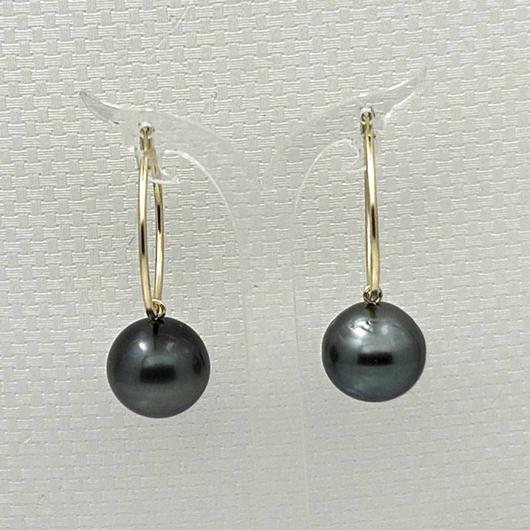 14–14.5 mm Black Tahitian Pearl Hoop Earrings – 14k Yellow Gold
