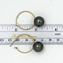 Load image into Gallery viewer, 14k Yellow Gold Black Tahitian Pearl Charm Hoop Earrings