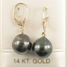 Load image into Gallery viewer, 14k Yellow Gold Black Tahitian Pearl Leverback Earrings (11.2 mm)
