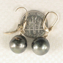 Load image into Gallery viewer, 14k Yellow Gold Black Tahitian Pearl Leverback Earrings (11.2 mm)