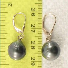 Load image into Gallery viewer, 14k Yellow Gold Black Tahitian Pearl Leverback Earrings (11.2 mm)