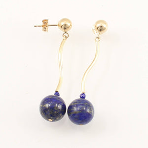 Blue Lapis Lazuli Dangling 14K Yellow Gold Earrings