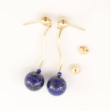 Load image into Gallery viewer, Blue Lapis Lazuli Dangling 14K Yellow Gold Earrings