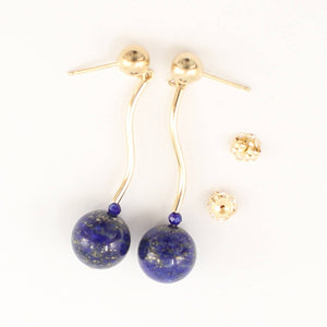Blue Lapis Lazuli Dangling 14K Yellow Gold Earrings