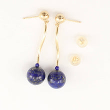Load image into Gallery viewer, Blue Lapis Lazuli Dangling 14K Yellow Gold Earrings
