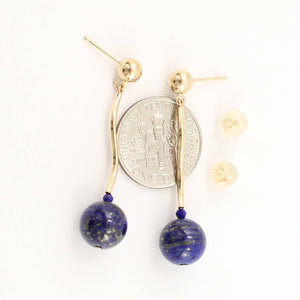 Blue Lapis Lazuli Dangling 14K Yellow Gold Earrings
