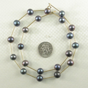 Blue-Purple Pearl & 14k Yellow Gold Twist Tube Necklace