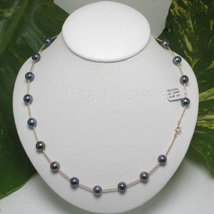 Blue-Purple Pearl & 14k Yellow Gold Twist Tube Necklace