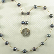 Load image into Gallery viewer, Blue-Purple Pearl &amp; 14k Yellow Gold Twist Tube Necklace