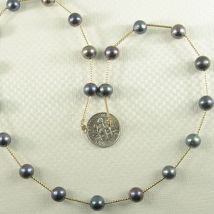 Blue-Purple Pearl & 14k Yellow Gold Twist Tube Necklace