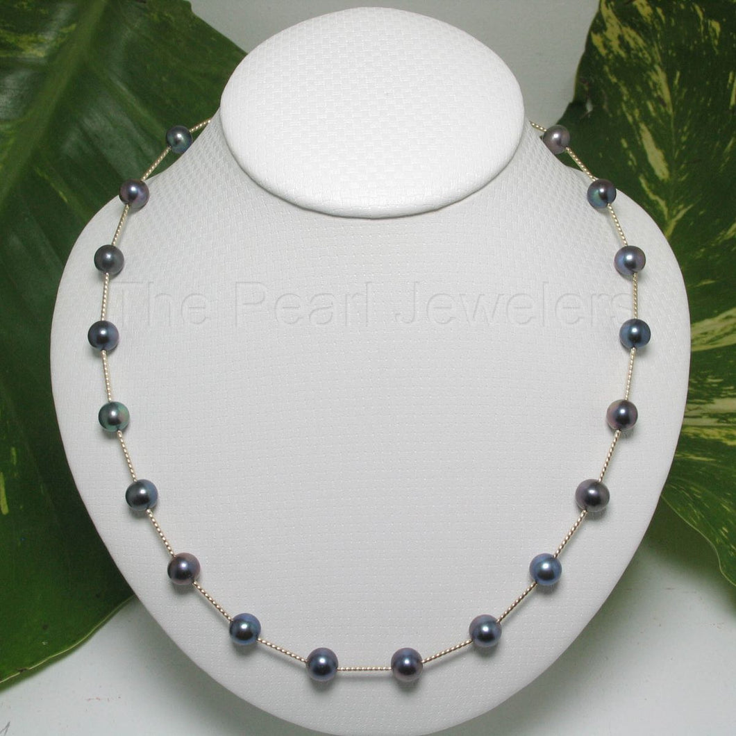Blue-Purple Pearl & 14k Yellow Gold Twist Tube Necklace