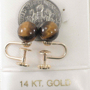Brown Tiger-Eye 14kt Yellow Gold Non-Pierced French Screw Back Earrings