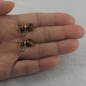 Brown Tiger-Eye 14kt Yellow Gold Non-Pierced French Screw Back Earrings