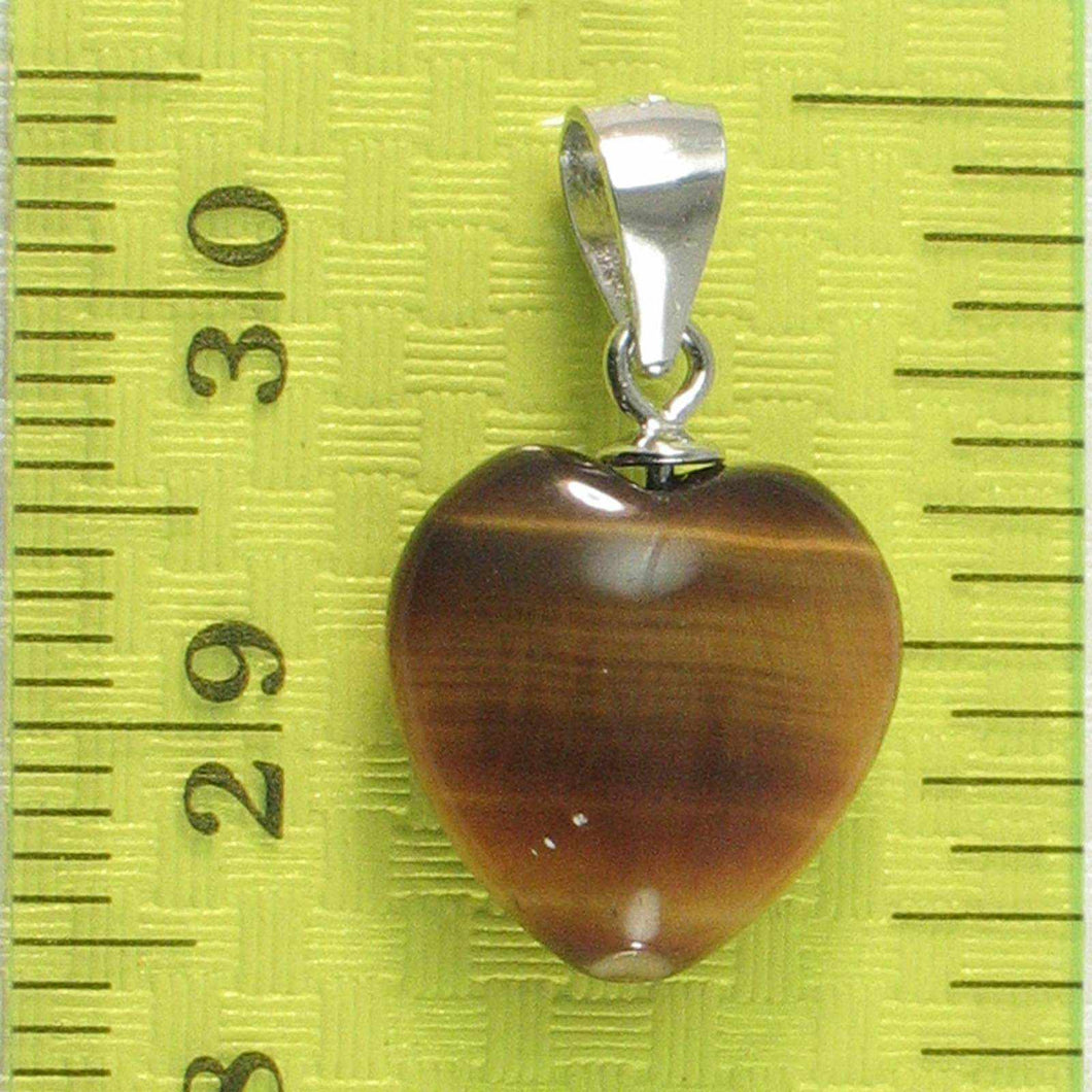 Brown Tiger Eye Heart Sterling Silver Pendant