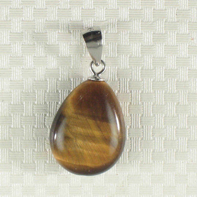 Brown Tiger Eye Pear Sterling Silver Pendant