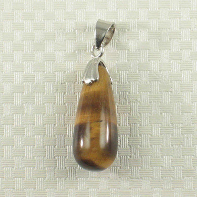 Brown Tiger Eye Raindrop Sterling Silver Pendant