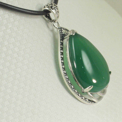 Cabochon Green Agate Sterling Silver Pendant