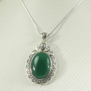 Cabochon Oval Green Agate Pendant