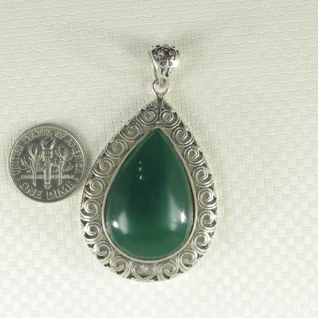 Cabochon Pear-Shaped Green Agate Pendant