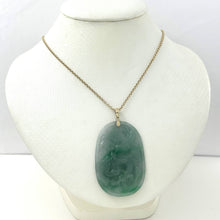 Load image into Gallery viewer, Hand Carved Dragon &amp; Phoenix Apple Green Jade 14k Yellow Gold Bale Pendant Necklace
