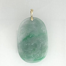 Load image into Gallery viewer, Hand Carved Dragon &amp; Phoenix Apple Green Jade 14k Yellow Gold Bale Pendant Necklace