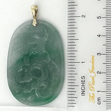Load image into Gallery viewer, Hand Carved Dragon &amp; Phoenix Apple Green Jade 14k Yellow Gold Bale Pendant Necklace