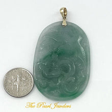 Load image into Gallery viewer, Hand Carved Dragon &amp; Phoenix Apple Green Jade 14k Yellow Gold Bale Pendant Necklace