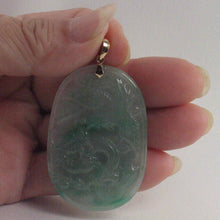 Load image into Gallery viewer, Hand Carved Dragon &amp; Phoenix Apple Green Jade 14k Yellow Gold Bale Pendant Necklace