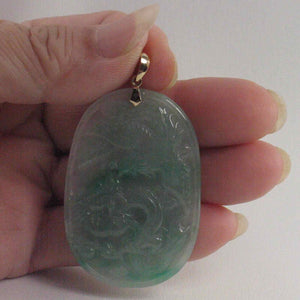 Hand Carved Dragon & Phoenix Apple Green Jade 14k Yellow Gold Bale Pendant Necklace