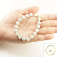 Load image into Gallery viewer, Natural 8mm Celadon Green Jade Beads Bracelet with 14k Yellow Gold Clasp