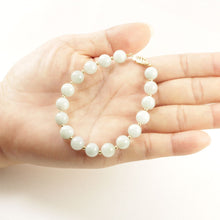 Load image into Gallery viewer, Natural 8mm Celadon Green Jade Beads Bracelet with 14k Yellow Gold Clasp