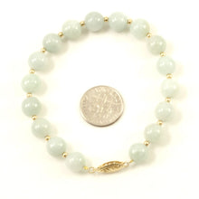 Load image into Gallery viewer, Natural 8mm Celadon Green Jade Beads Bracelet with 14k Yellow Gold Clasp